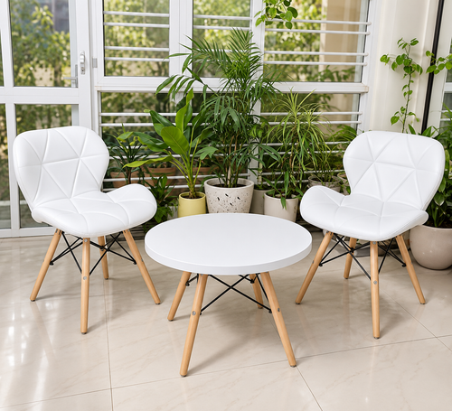 Scandinavian Modern 3-Piece Bistro Set (Two Geometric Accent Chairs & Round Coffee Table)