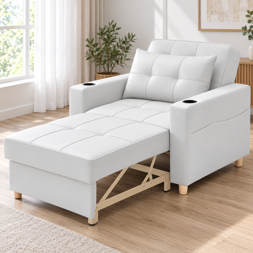 Modern Convertible Pull-Out Sleeper Armchair with Cup Holders