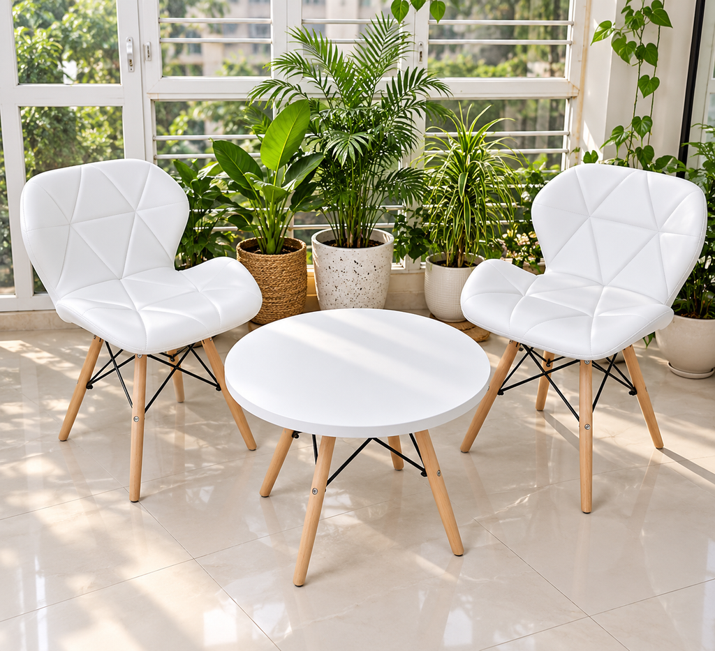 Scandinavian Modern 3-Piece Bistro Set (Two Geometric Accent Chairs & Round Coffee Table)